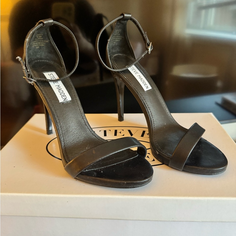Steve Madden Black Open-Toe Ankle-Strap Stilettos